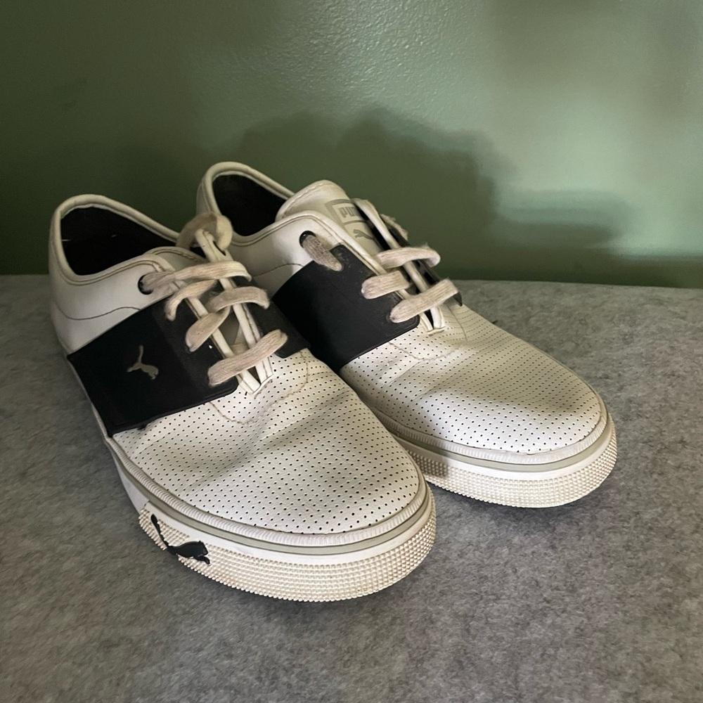 Puma Men's White and Black Perforated Sneakers
